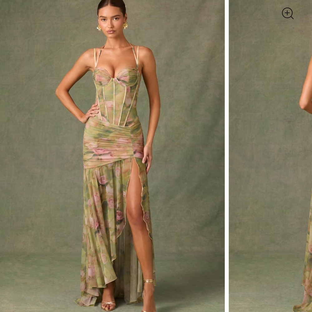 Oh Polly Green Asymmetrical Gown with Sweetheart Neckline